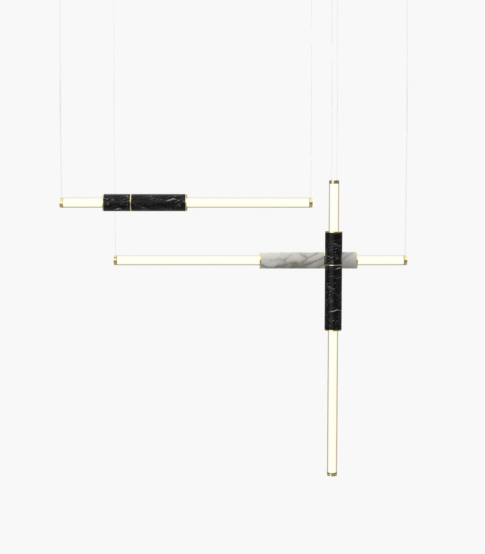 Light Pipe S 58—11 Black and White Marble Pendants with Brass Details