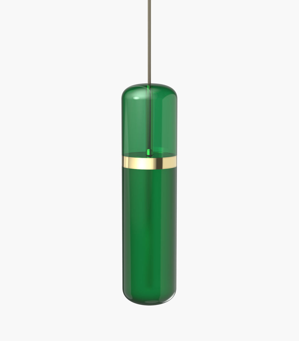 S36-01 Green Pill Light Pendant with Brass Anodised Detail