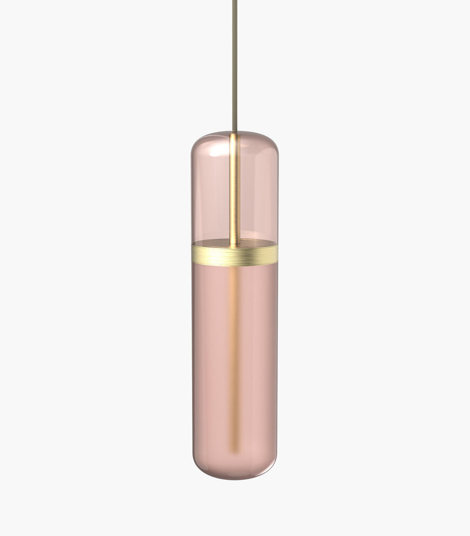 S36-01 Pink Pill Light Pendant with Brushed Brass Detail