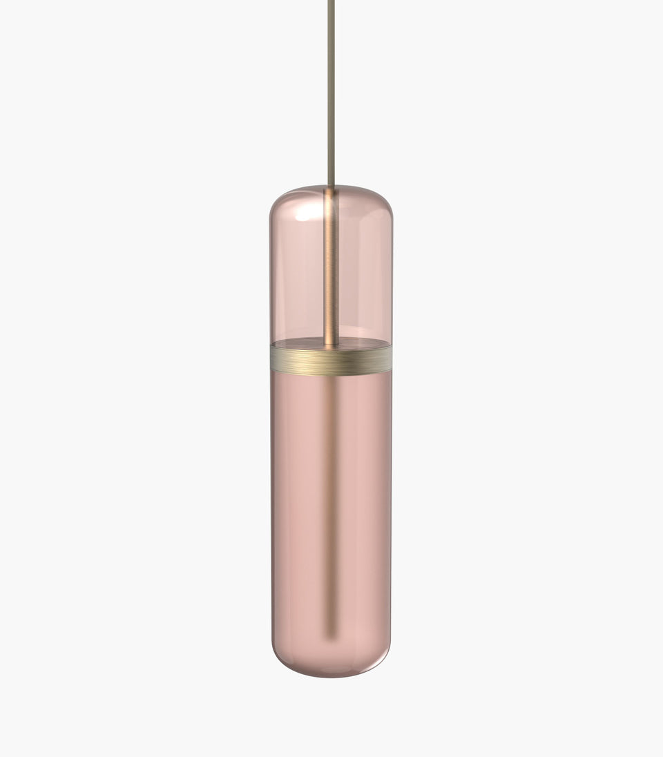 S36-01 Pink Pill Light Pendant with Burnished Brass Detail