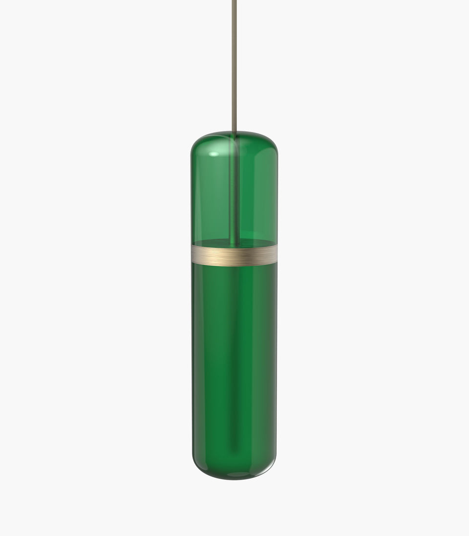 S36-01 Green Pill Light Pendant with Brass Detail
