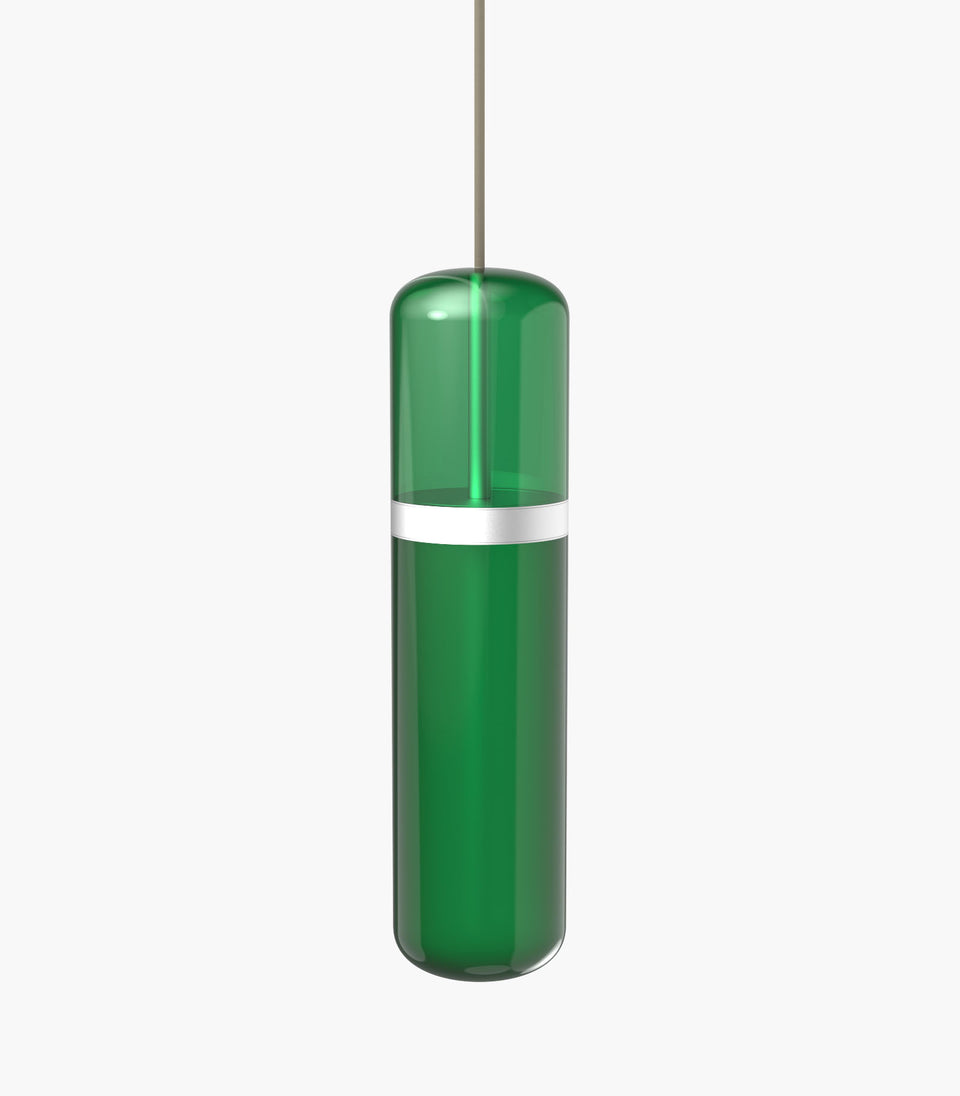 S36-01 Green Pill Light Pendant with Silver Detail