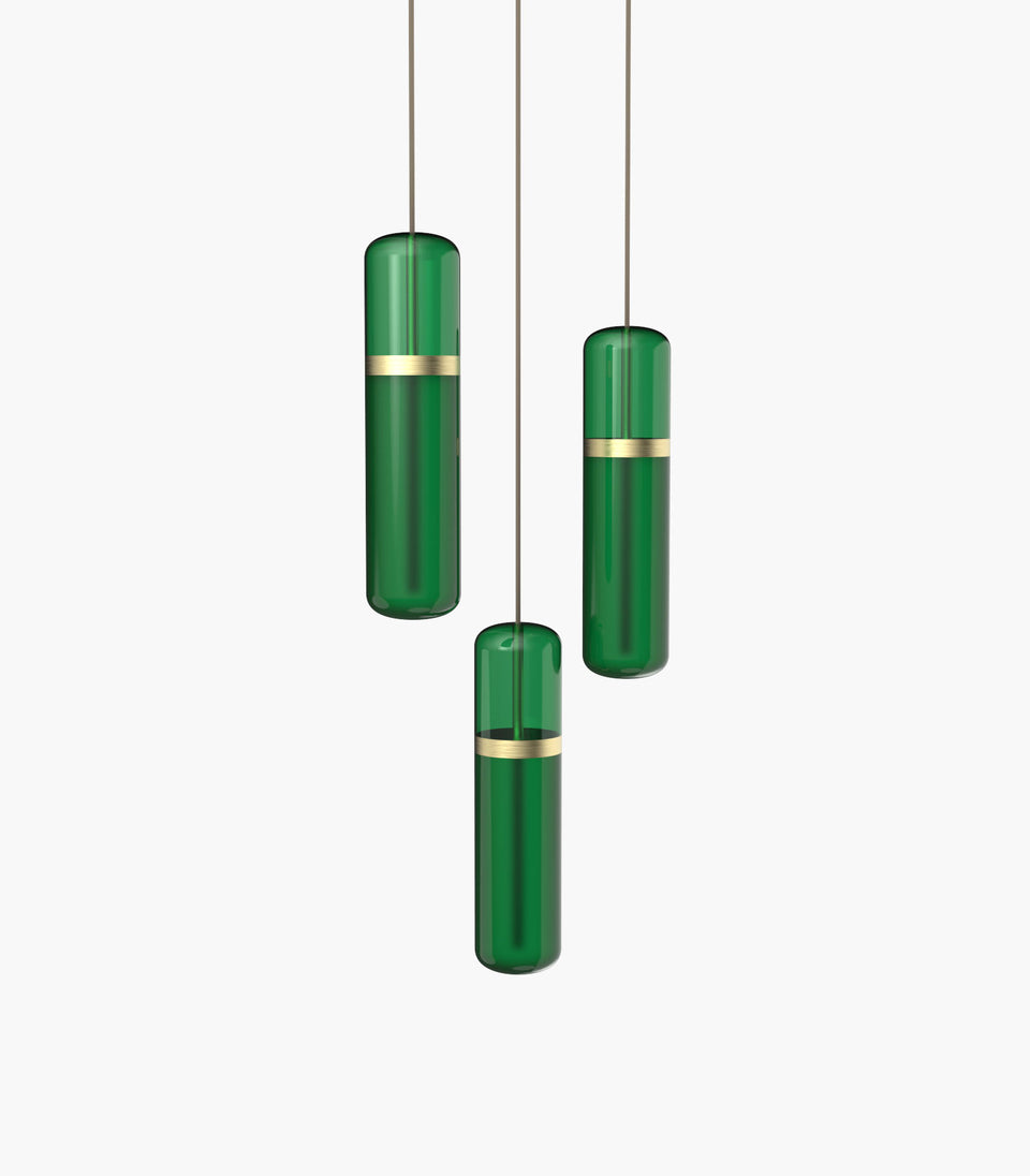 S36-02 cluster of three Pill light pendants in green