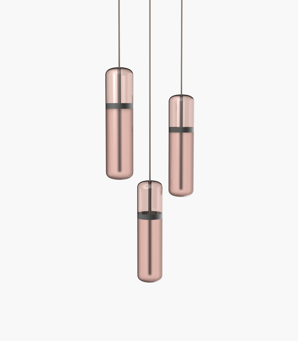 S36-02 cluster of three Pill light pendants pink