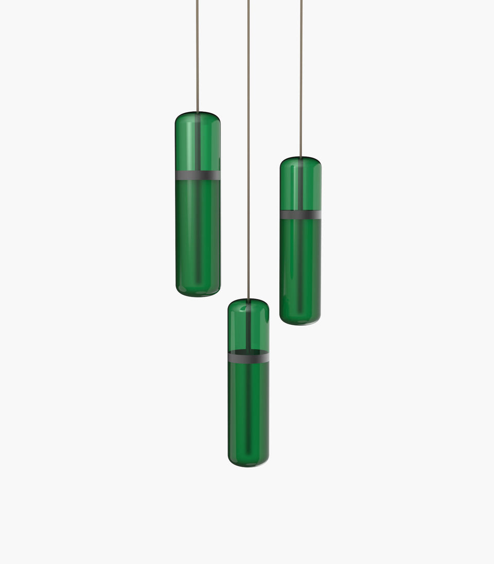 S36-02 cluster of three Pill light pendants in green with black details