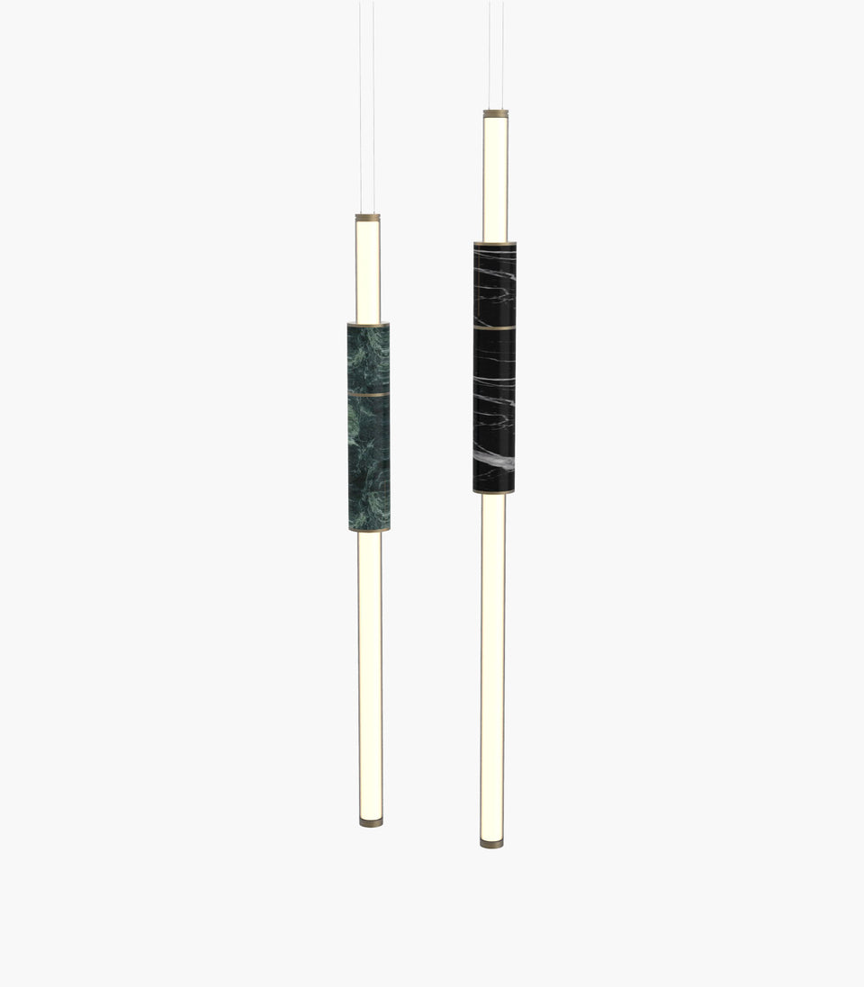 Light Pipe S 58—07 Green and Black Marble Pendants with Burnished Brass Details