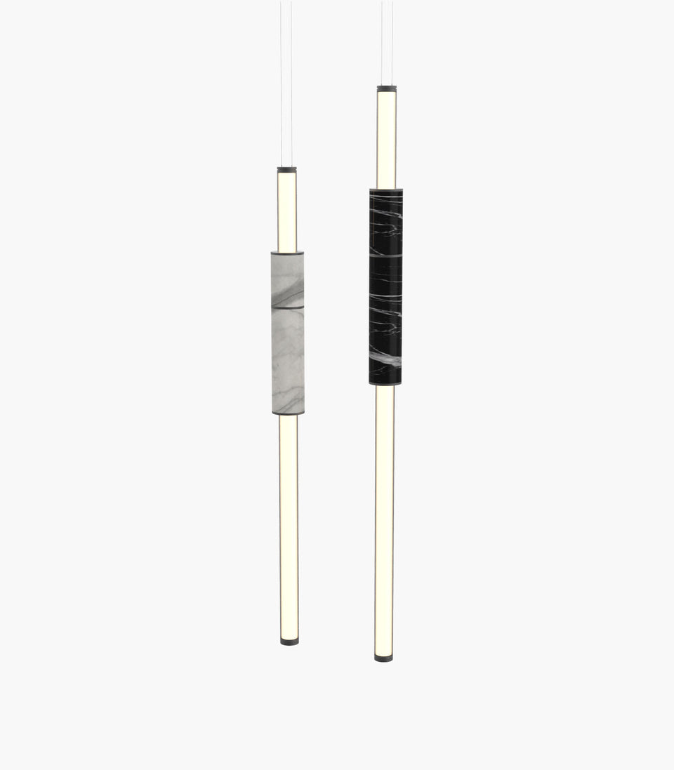 Light Pipe S 58—07 White and Black Marble Light Pendants with Black Anodised Details