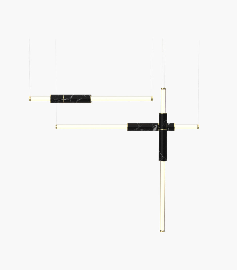 Light Pipe S 58—11 Black Marble Pendants with Brass Details