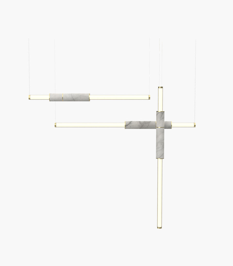 Light Pipe S 58—11 White Marble Pendants with Brass Details