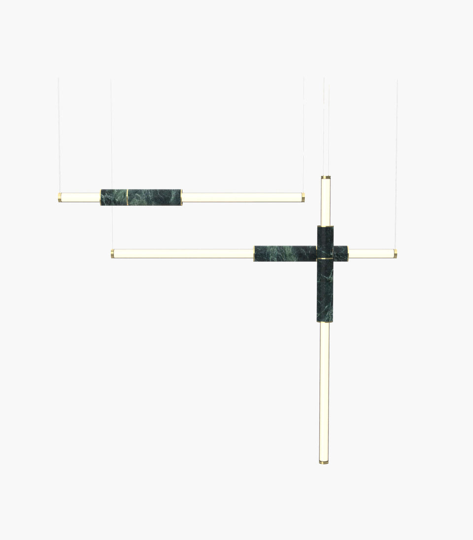 Light Pipe S 58—11 Green Marble Pendants with Brass Details