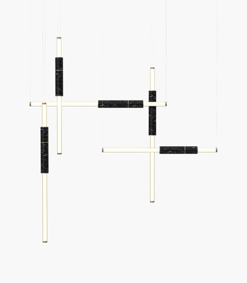 Light Pipe S 58—12 Black Marble Lights with Brushed Brass Details
