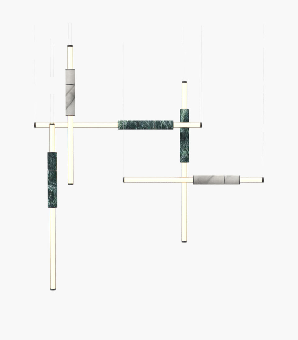 Light Pipe S 58—12 Designer Pendants White and Green MArble