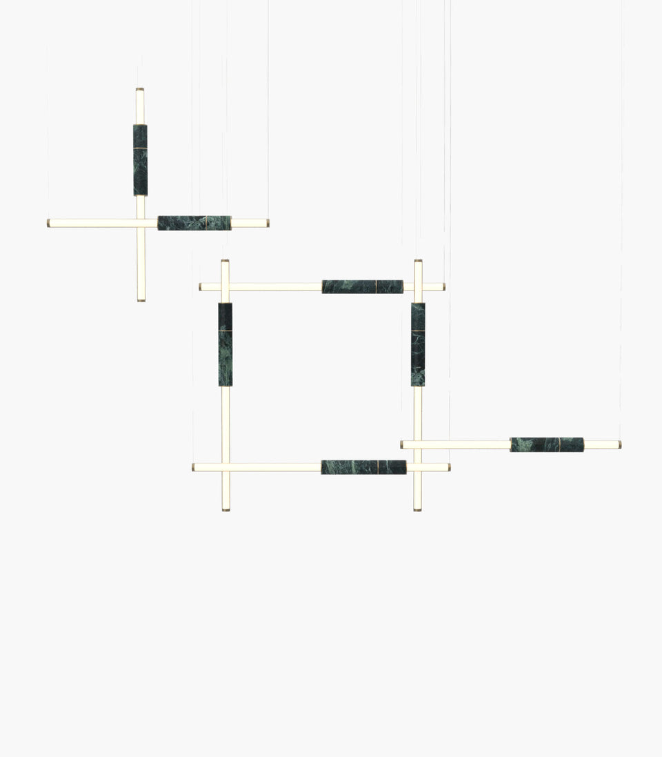 Products Light Pipe S 58—13 Green Marble and Burnished Brass Pendants