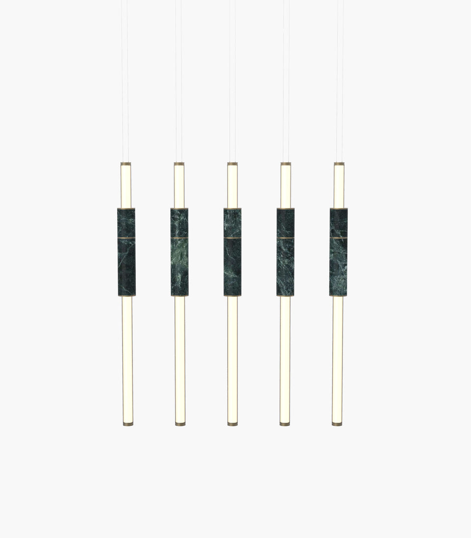 Light Pipe S 58—15 Green Marble Pendants with Burnished Brass Finish