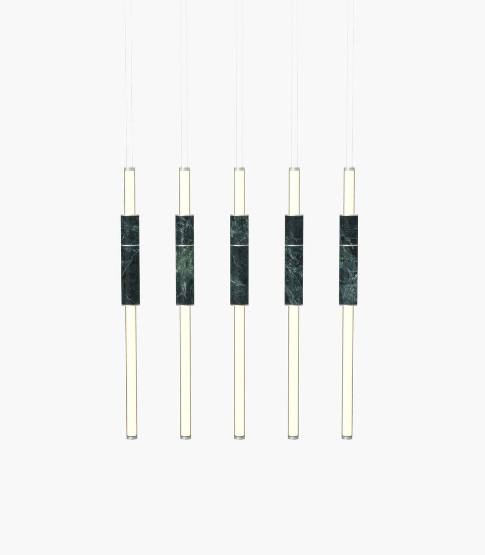 Light Pipe S 58—15 Green Marble Lights with Silver Anodised Finish