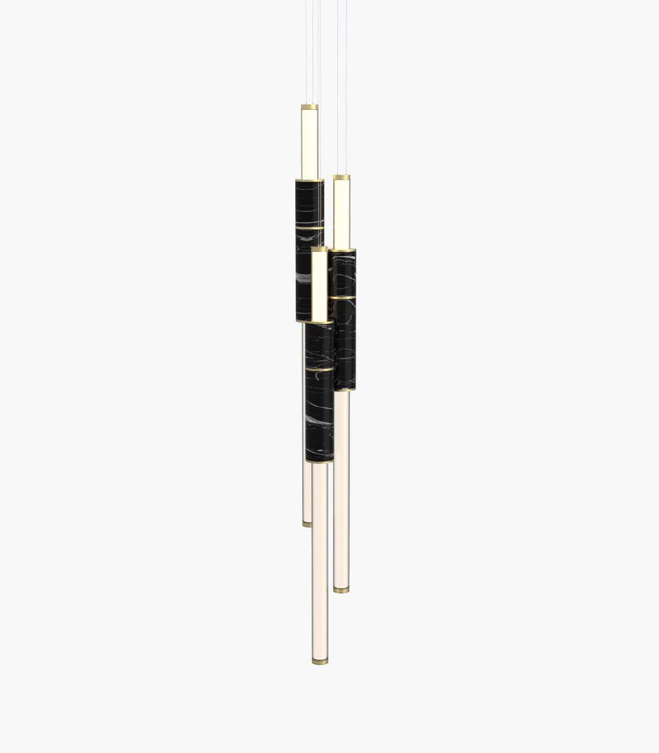 Light Pipe S 58—16 Black Marble Pendants with Brass finish in a clustered configuration