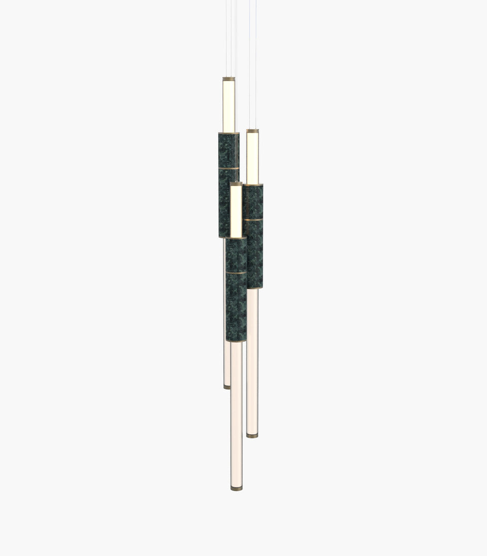 Light Pipe S 58—16 Green Marble Pendants with Burnished Brass Details in a clustered configuration