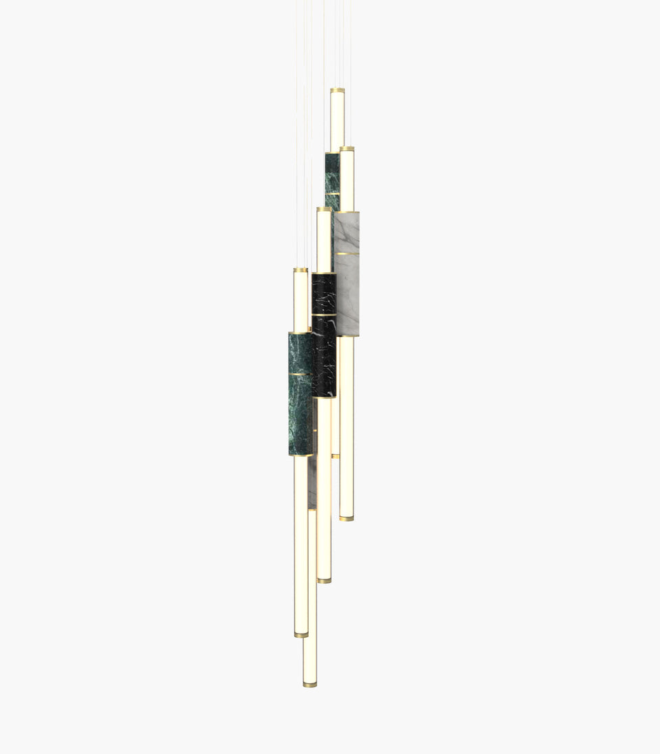 Light Pipe S 58—17 Marble Pendants with Brass Finish
