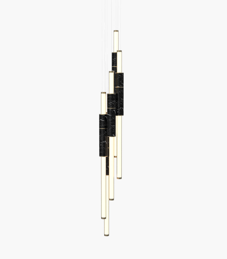 Light Pipe S 58—17 Black Marble Lights with Burnished Brass Details