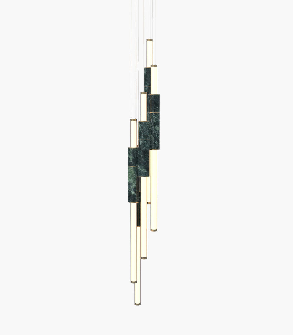 Light Pipe S 58—17 Green Marble Designer Lights with Burnished Brass Details