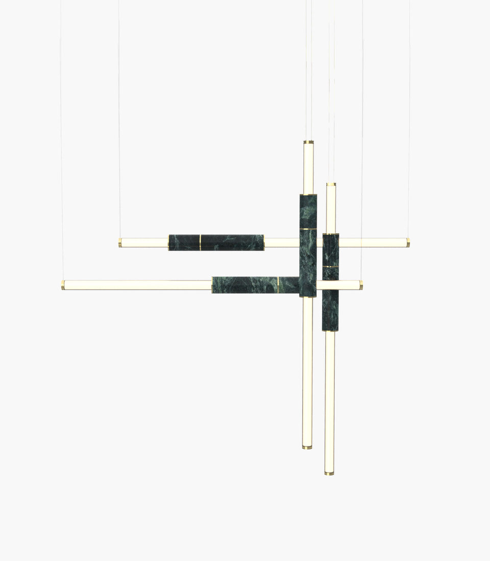 Light Pipe S 58—18 Green Marble Pendants with Brass Details
