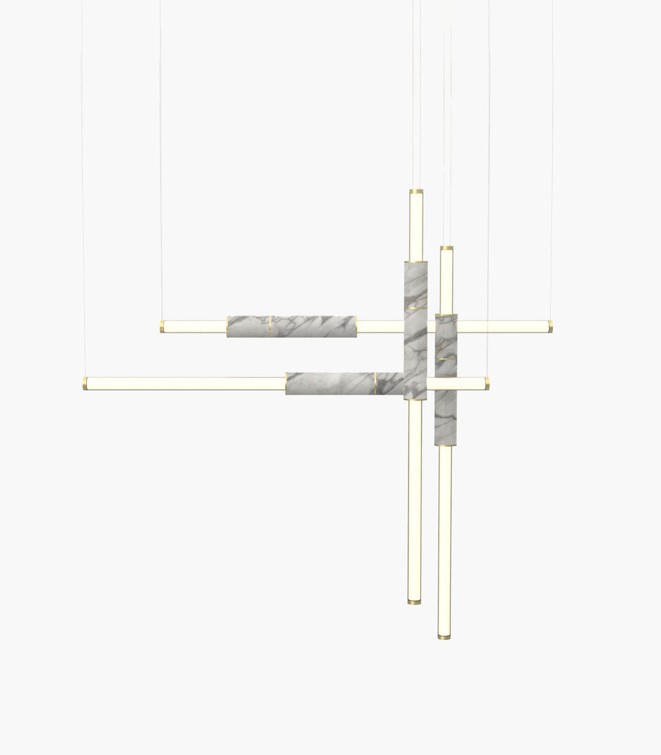 Light Pipe S 58—18 White Marble Pendants with Brass Finish